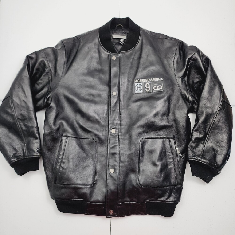 Vintage 90s/Y2K Rocawear 2XL Denim Essentials 69 Leather Bomber Jacket Heavy